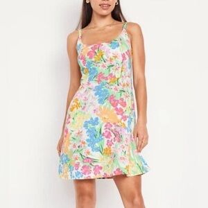 147 Old Navy Floral Linen-Blend Mini Dress Pastel Pink Blue Yellow XL